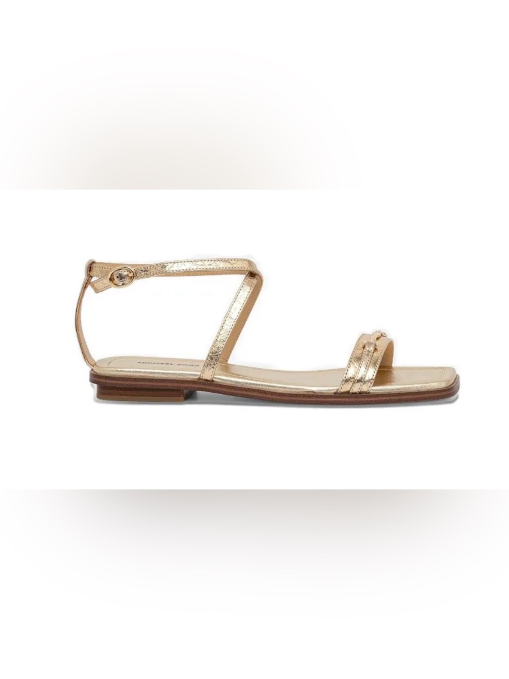 MICHAEL MICHAEL KORS Lena Metallic Leather Ankle-Strap Flat Sandal. NIB